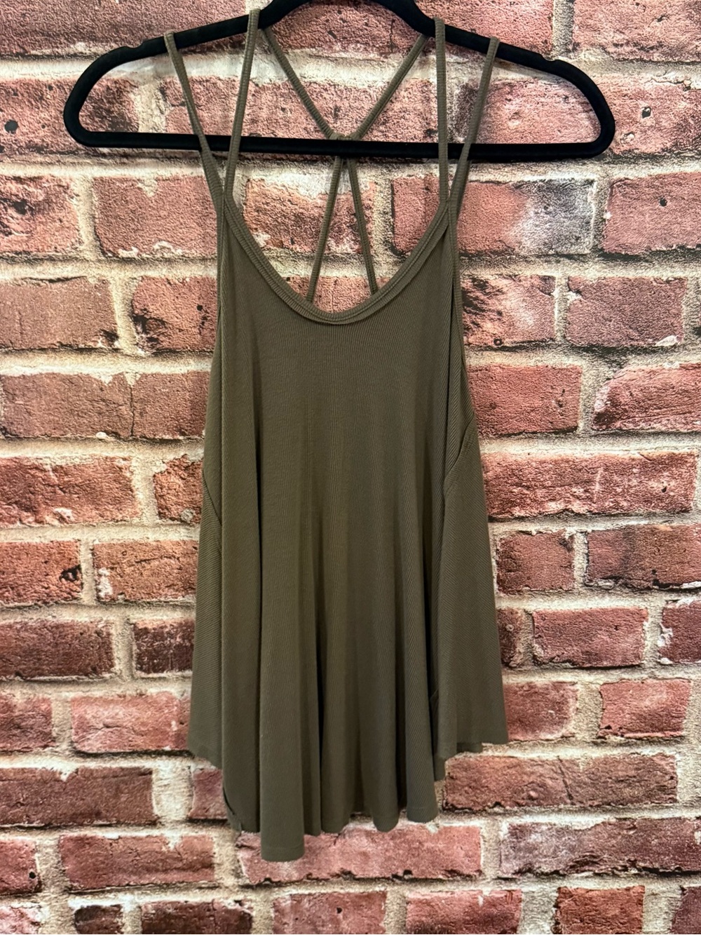 We The Free People Olive Green Crisscross Back Swing Tank